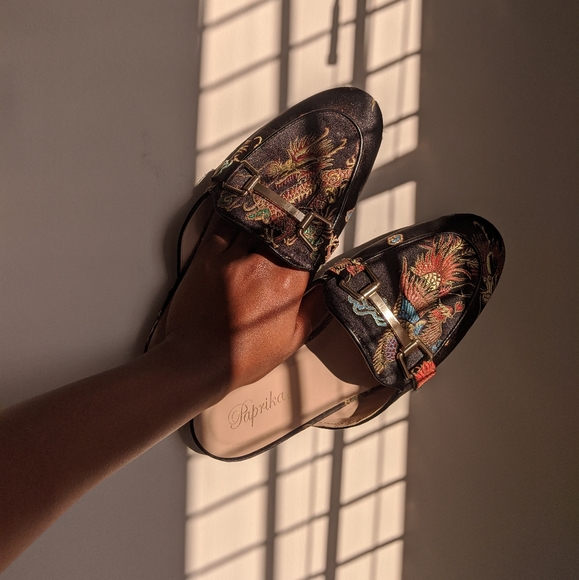 Gold Detail Patterned Embroidered Loafer Slipper Size 6 - Picture 2 of 9